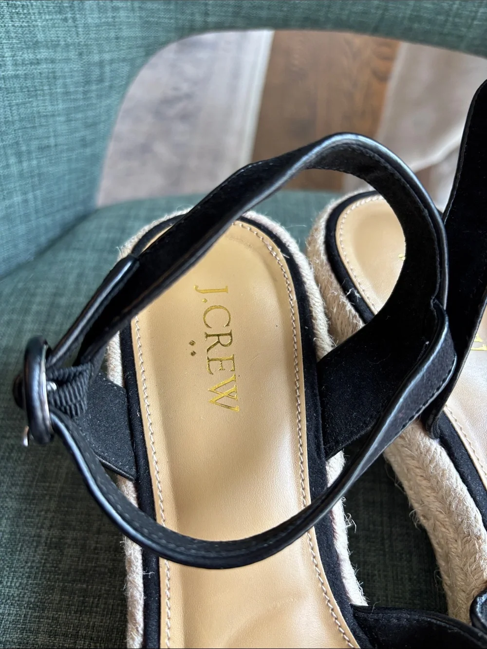 J. Crew black suede Espadrille Platform heels Sandals Classic Women’s 7.5 Summer